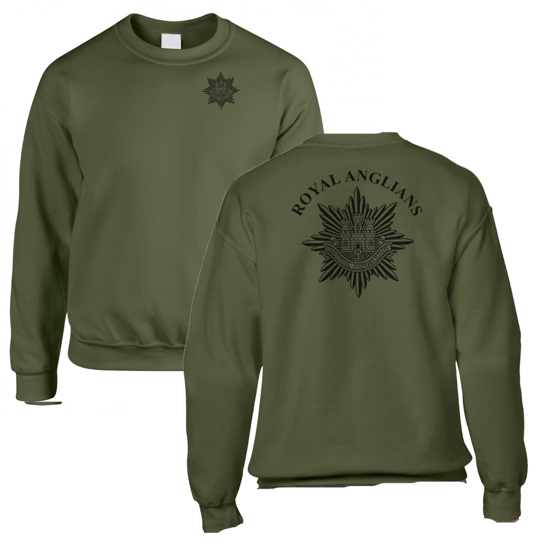 Royal Anglian Regiment Olive Sweatshirt, Double sided printed